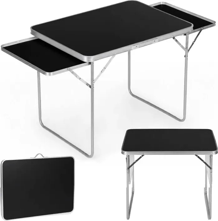 Skladací kempingový stôl 120 x 60 cm s policami a kufrovým dizajnom biela