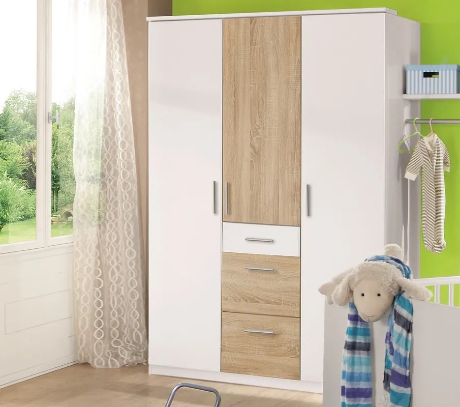 Šatníková skriňa Joker, 135 cm, biela / dub sonoma