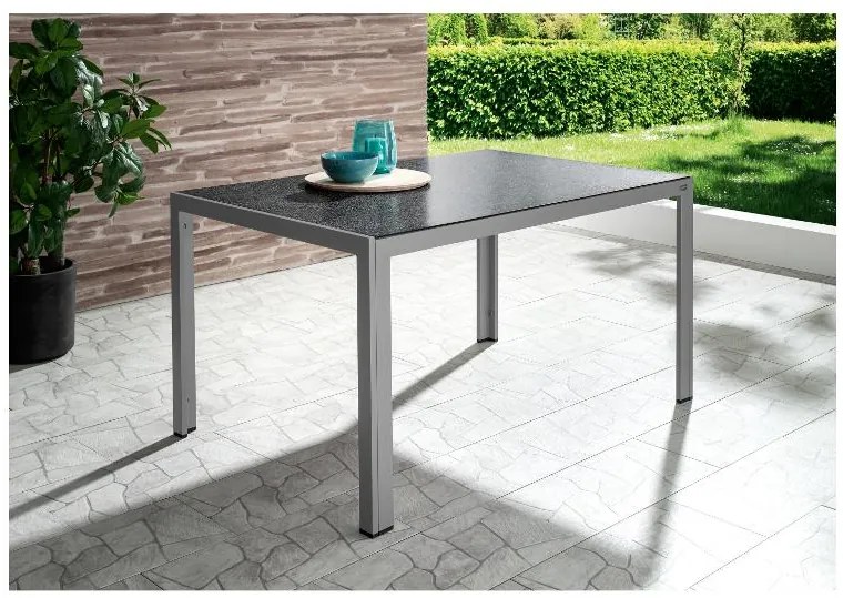 Livarno home Hliníkový záhradný stôl so sklenenou doskou Houston, sivý  (100371170)