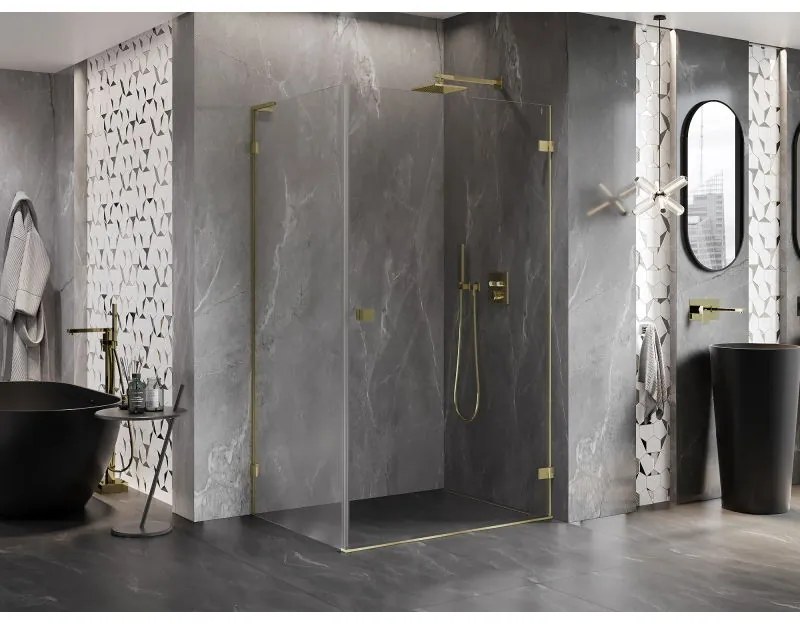Mexen Lunar-B L výklopný sprchový kút pravý 100 x 80 cm, číre sklo, zlatá matná, 832L-100-080-55-00-P