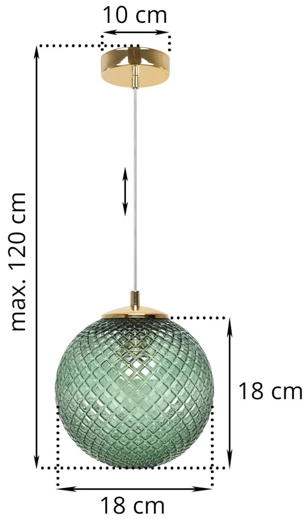 Závesne svietidlo Cannes, 1x zelené sklenené tienidlo (fi 18 cm), G