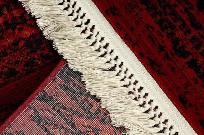 Koberec ORIENT 5820 so strapcami, pruhy / orientálny, bordový / čierny