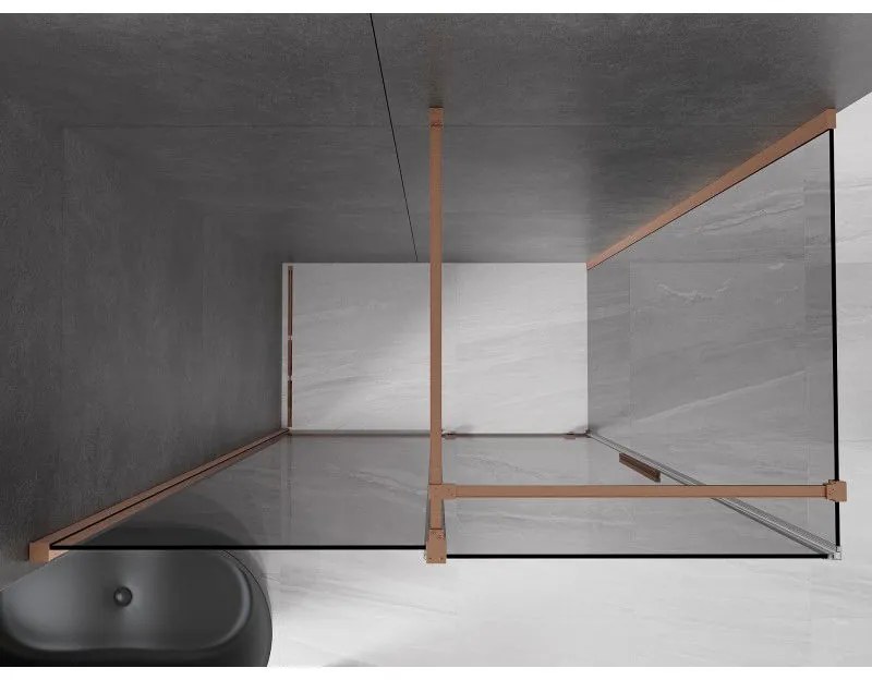 Mexen Velar, sprchový kút s posuvnými dverami 140 x 85 cm, 8mm šedé sklo, medená matná, 871-140-085-41-65