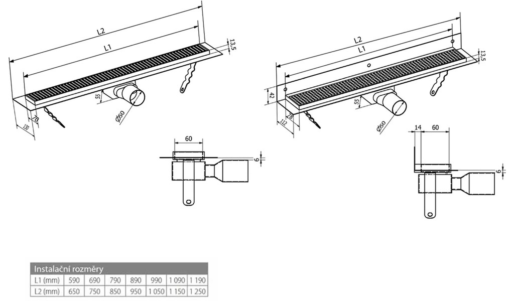 Gelco Gelco, MANUS PIASTRA nerezový sprchový kanálik s roštom pre dlažbu, 950x130x55 mm, GMP85