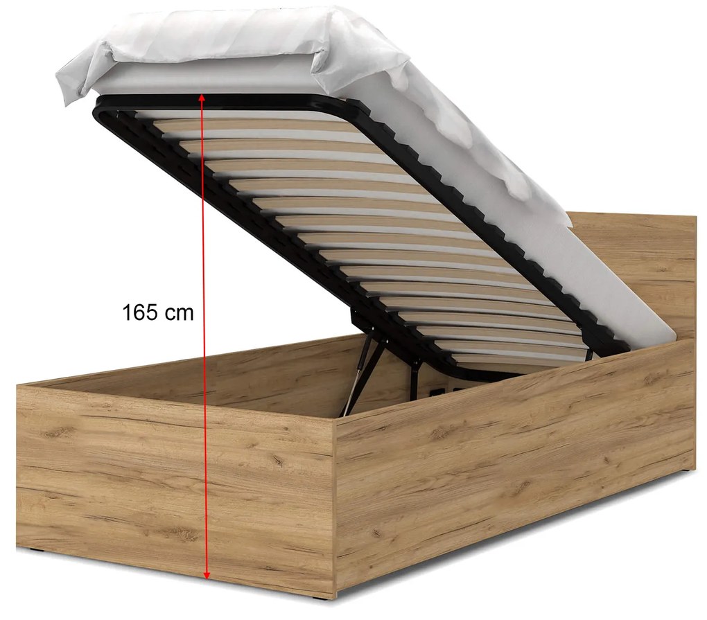 Jednolôžková posteľ s úložným priestorom Dolly - dub craft Rozmer: 200x90