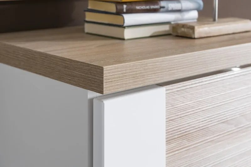 Obývacia stena Caracas kombi 333, dub / biely lesk, s osvetlením