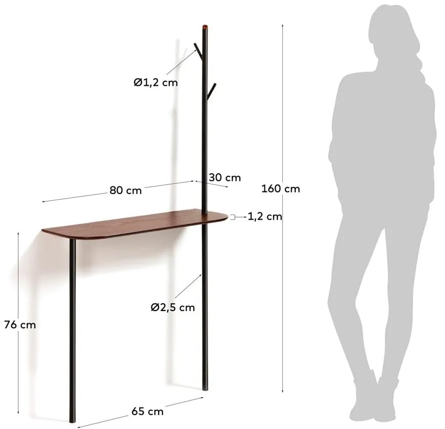 Konzolový stolík s vešiakom Kave Home Marcolini, 80 x 160 cm