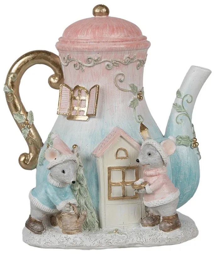 Vianočná dekorácia svietiaca kanvička s myškami - 15*12*16 cm