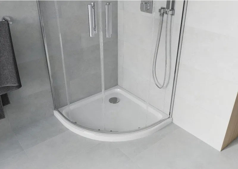 Mexen Rio, štvrťkruhový sprchový kút 80 x 80 cm, 6mm číre sklo, chrómový profil + biela sprchová vanička, 863-080-080-01-00-4110