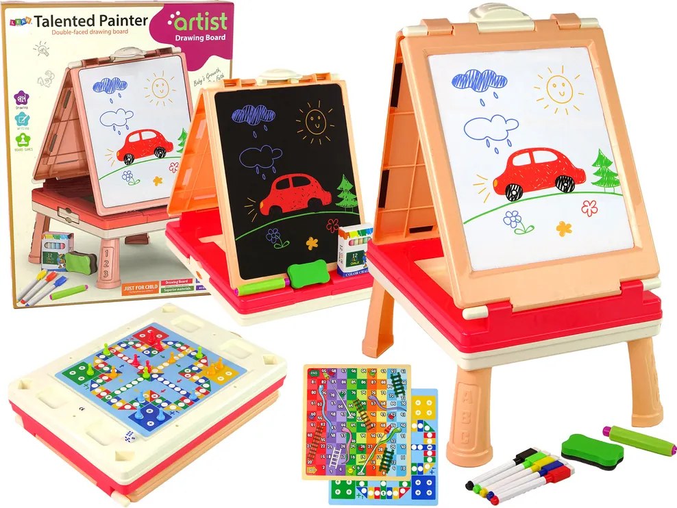 LEAN Toys Multifunkčný obojstranný herný stôl 3 v 1, hra Človeče