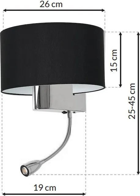 Nástenné svietidlo Napoli, 1x čierne textilné tienidlo + 1xLED 1w, ch