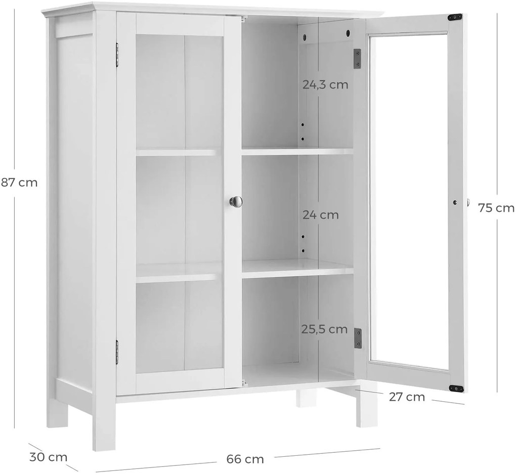 VASAGLE Vitrína nízka biela 66 x 87 x 30 cm