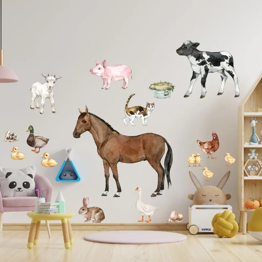 PIPPER. Textilná nálepka na stenu "Zvieratá z farmy"