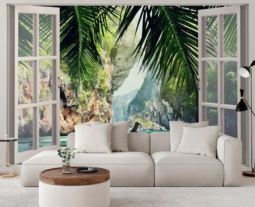 Gario Fototapeta Okno s výhľadom na rajský záliv Materiál: Vliesová, Rozmery: 280 x 200 cm