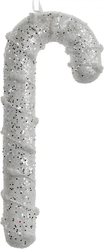 Bielo-strieborná trblietavá vianočná ozdoba cukrová palička - 7*2*17 cm