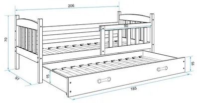 Detská posteľ KUBUS s výsuvnou posteľou 90x200 cm - biela Biela