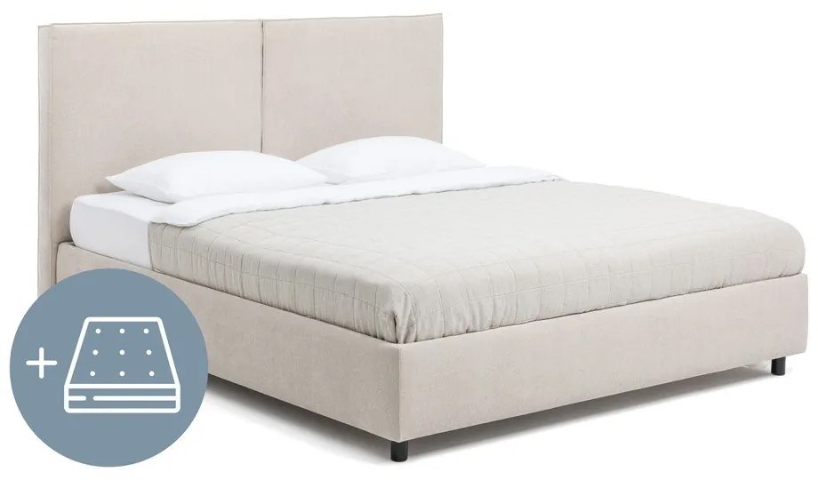 Béžová čalúnená dvojlôžková posteľ s úložným priestorom s matracom/s roštom 180x200 cm Myra Bold – Bonami Selection