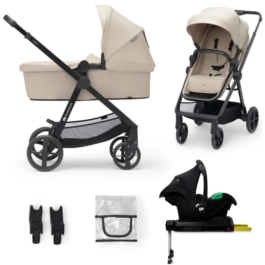 KINDERKRAFT - Kombinovaný kočík 4v1 NEWLY Classic beige + autosedačka MINK PRO