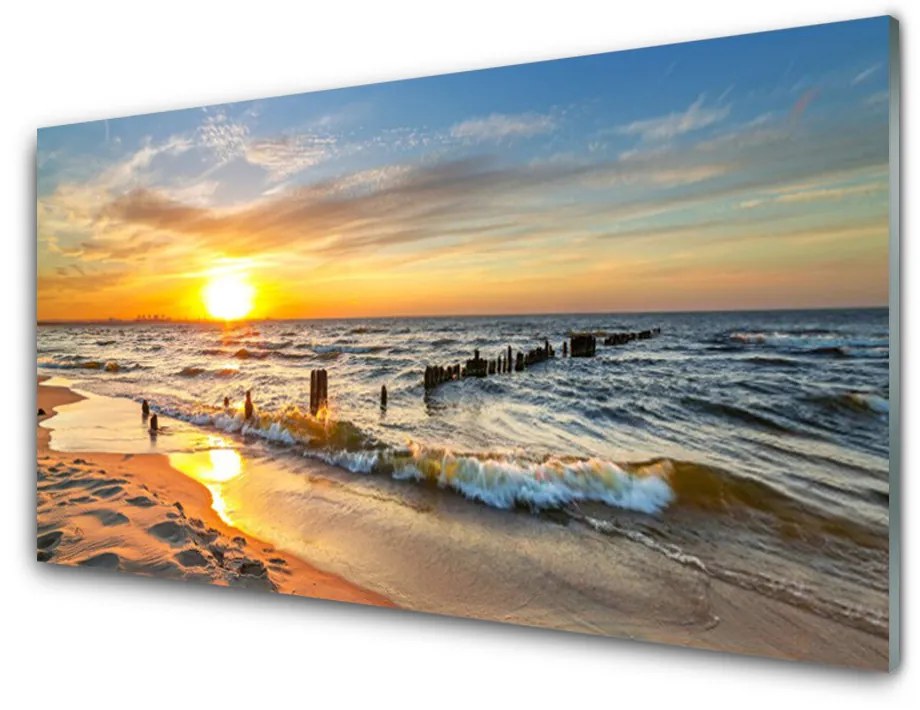 Skleneny obraz More západ slnka pláž 140x70 cm