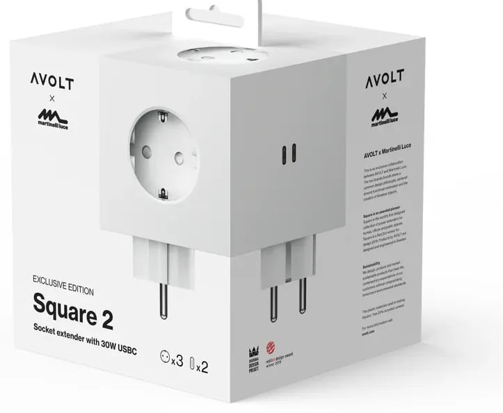 AVOLT Modulárny rozbočovač Square 2 / USB-C Opal White