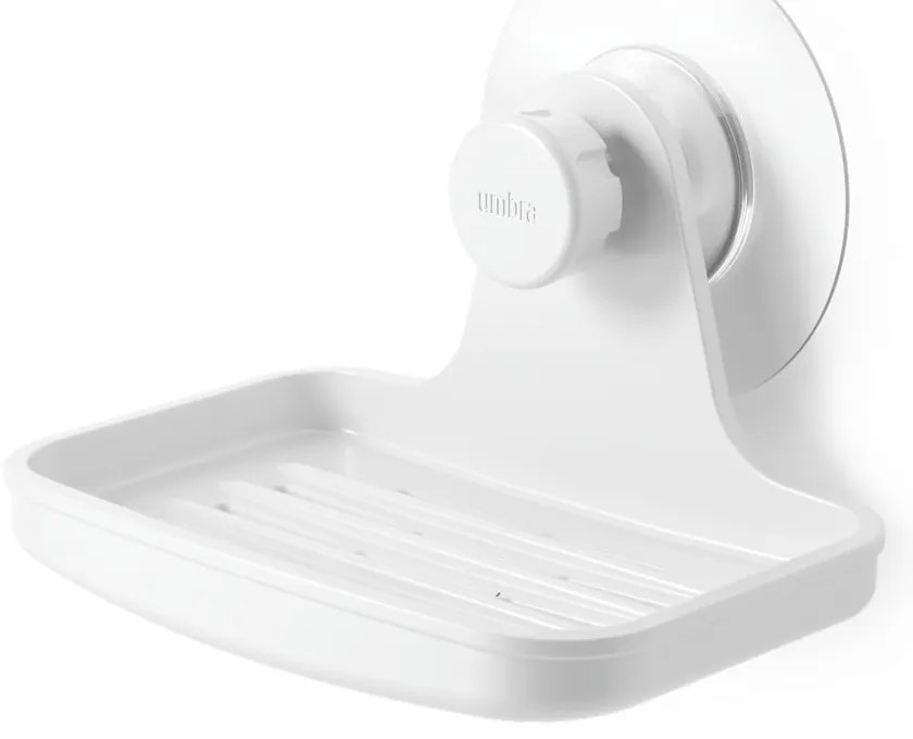 Biela nádobka na mydlo z recyklovaného plastu bez vŕtania Flex – Umbra