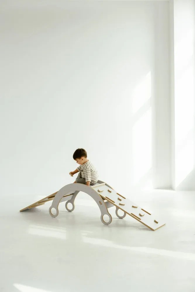 Lezecká súprava 3v1 stredná – hojdačka, šmykľavka a lezecká stena Biela