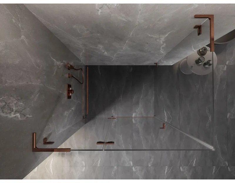 Mexen Lunar, L sklápací sprchový kút ľavý 90 x 70 cm, 8mm číre sklo, profil ružové zlato, 834L-090-070-60-00-L