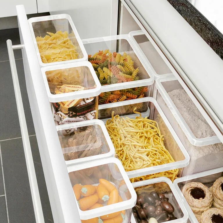 Hranatá plastová dóza na potraviny LOFT biela 1 l nízka