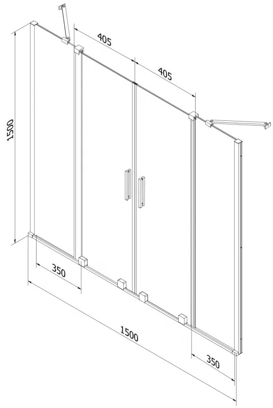 Mexen Velar Duo, 2-krídlová posuvná vaňová zástena 150 x 150 cm, 8mm sklo námraza, ružové zlato, 896-150-000-32-60