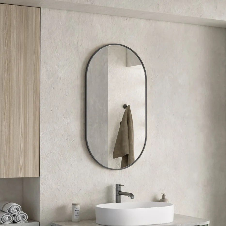 Erga Oval, oválne zrkadlo 50x90cm, čierny rám, ERG-V01-OVAL-5090-BK