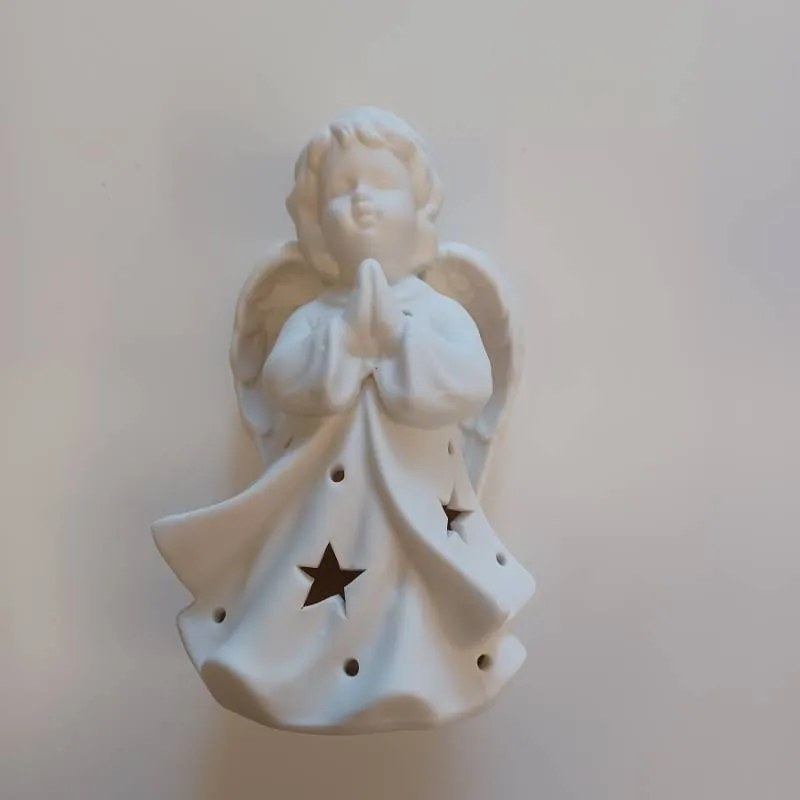 DECOLED Keramický modliaci sa anjel, 9,3 x 7,6 x 14,9 cm, teplá biela, 2xLR44