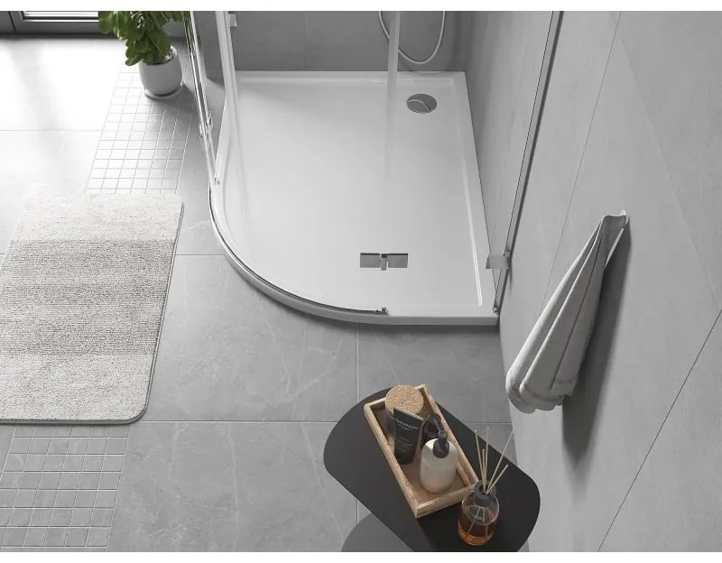 Mexen Flow, asymetrická štvrťkruhová sprchová vanička slim, ľavá 90 x 80 cm, biela lesklá, 46Q108090L