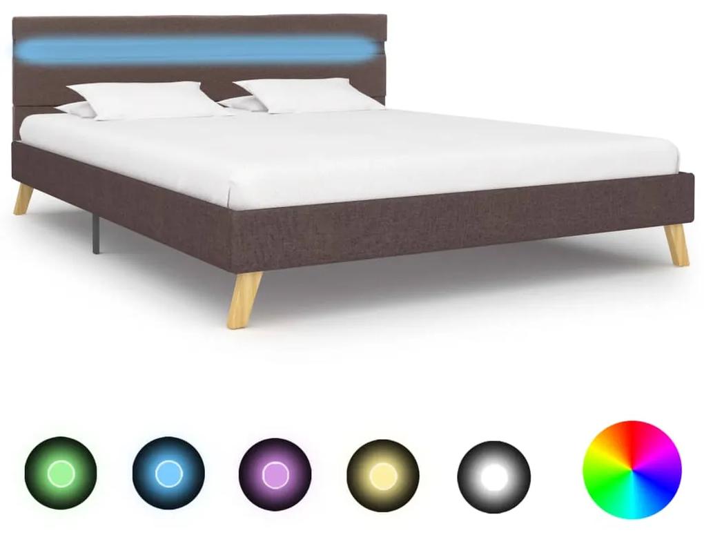 vidaXL Rám postele s LED svetlom sivohnedý 140x200 cm látkový