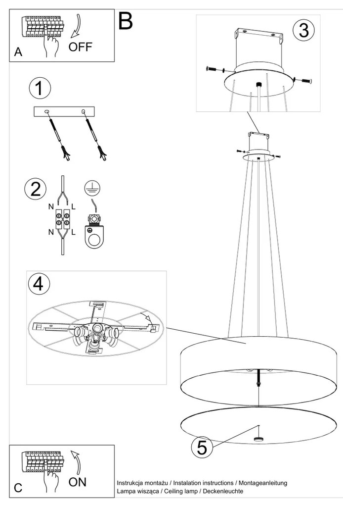 Závesné svietidlo Skala, 1x čierne textilné tienidlo, (biele sklo), (fi 70 cm)