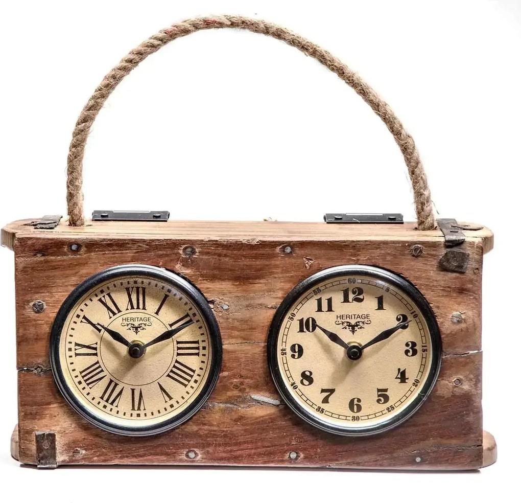 Hodiny s dvomi ciferníkmi v štýle upcycle 330x120x170