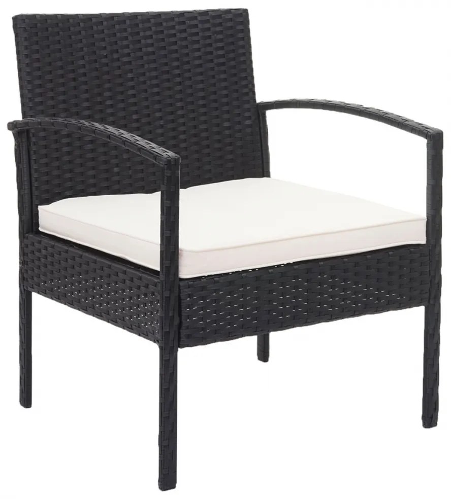 Záhradná súprava 2 kresiel, pohovky a stolíka HWC-F56 - čierna, krémové vankúše