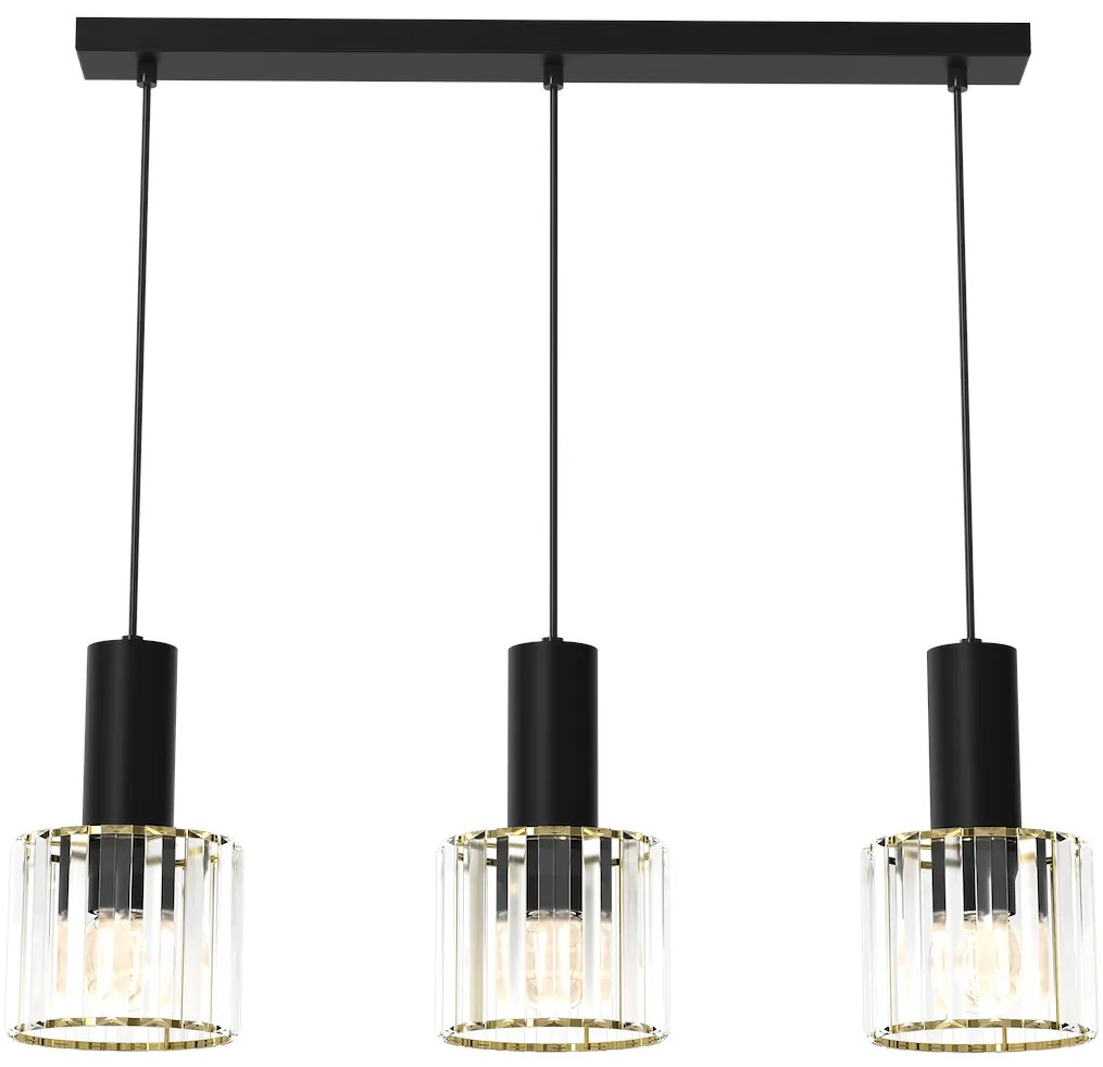 Závesné svietidlo Cristal, 3x transparentné krištáľové tienidlo, b/g