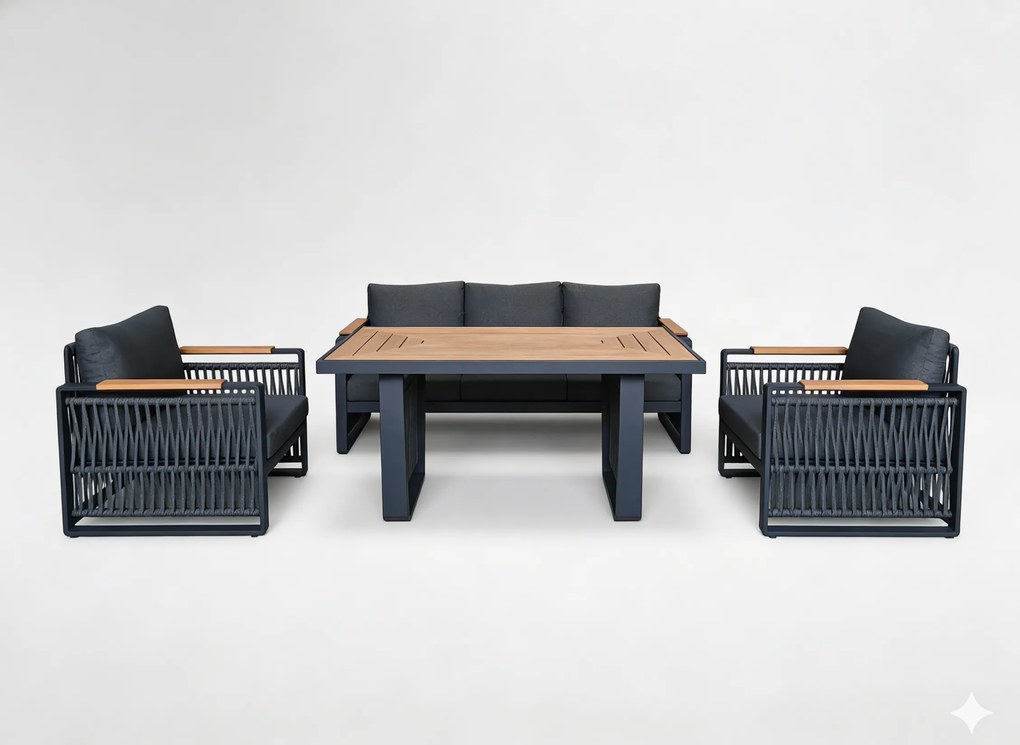 Garden Line SKOPJE HLINÍKOVÁ SÚPRAVA NÁBYTKU (SOFA + 2 KRESLÁ + STÔL) ŠEDÁ + ŠEDÉ VANKÚŠE *8109