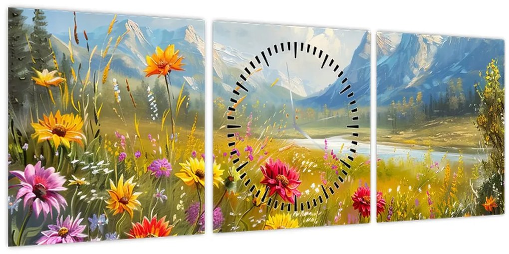 Obraz - Maľovaná krajina (s hodinami) (90x30 cm)