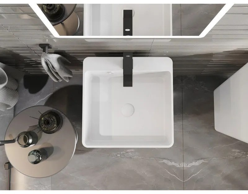 Mexen Neva, voľne stojace umývadlo z konglomerátu 45x45x82 cm, biela matná, 26614500