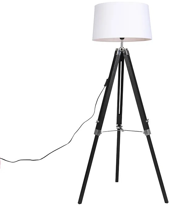 Stojaca lampa trojnožka čierna s tienidlom 45 cm ľanové biele