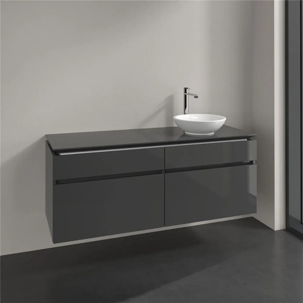 VILLEROY &amp; BOCH Legato závesná skrinka pod umývadlo na dosku (umývadlo vpravo), 4 zásuvky, 1400 x 500 x 550 mm, Glossy Grey, B59000FP