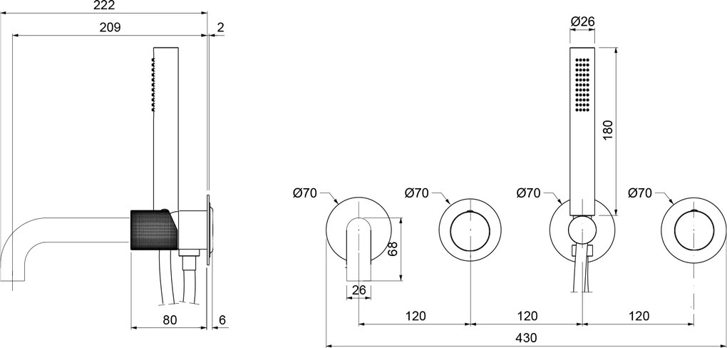 Sapho Sapho, ULTRATAP podomietková vaňová batéria, čierná mat/zlato mat, UT093TBG