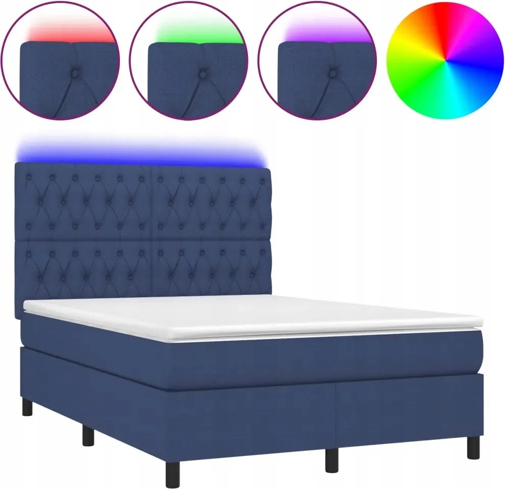 vidaXL Kontinentálna posteľ s matracom, modrá, 140 x 190 cm, látka