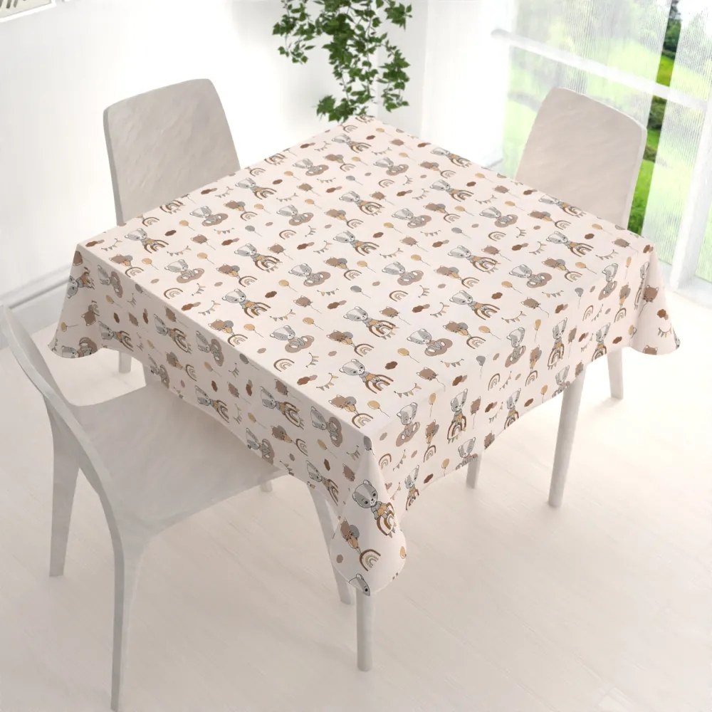 Biante Detský bavlnený štvorcový obrus Sandra SA-454 Medvedíky s balónikmi na béžovom 80x80 cm