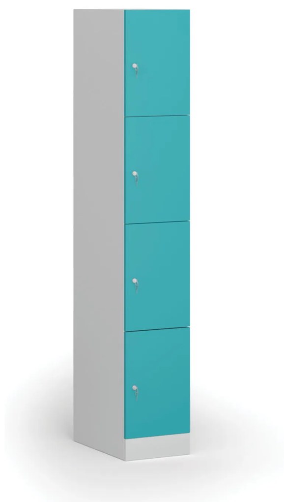 Šatníková skrinka s úložnými boxmi, 4 boxy, 1850 x 300 x 500 mm, cylindrický zámok, zelené dvere