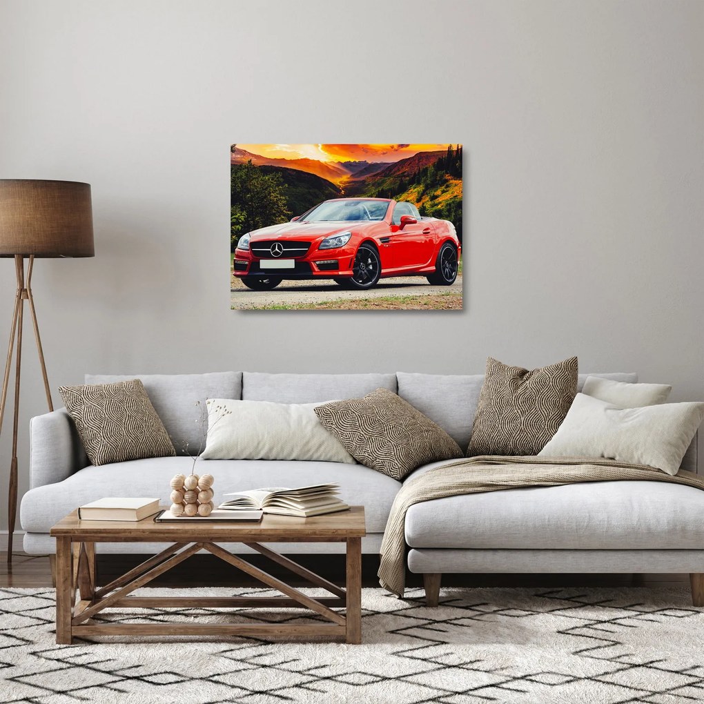 Sklenený obraz - červený Mercedes (70x50 cm)