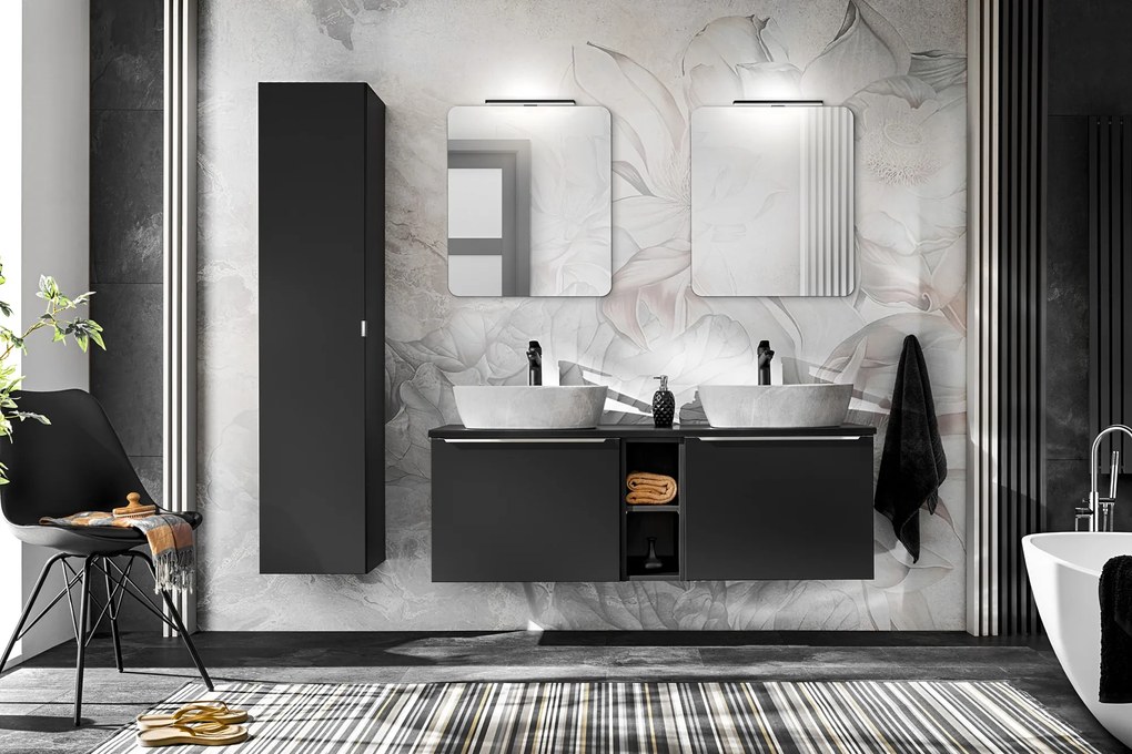 Závěsná skříňka SantaFe I s deskou a umyvadlem 80 cm černá/bílá