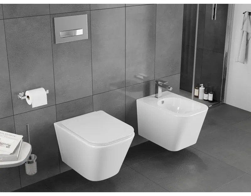 Mexen Teo, závesná WC misa 510x345x340 mm, Rimless Tornádo + WC sedadlo z duroplastu, biela lesklá, 30850600T