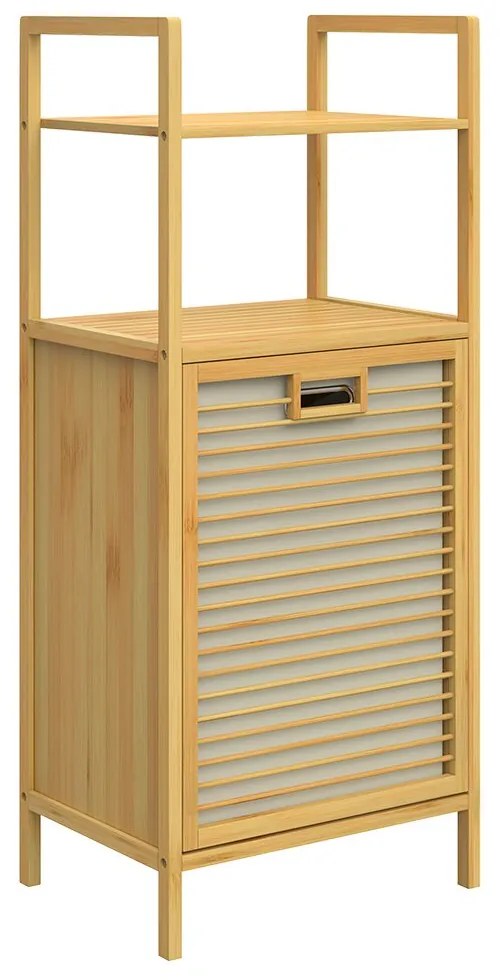 Bambusový regál s košom na bielizeň DORIS,  40x30x95cm, hnedá/krémová Casaria